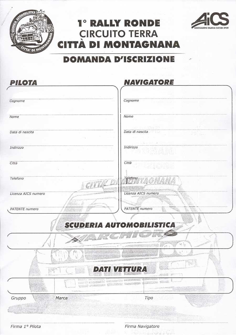 1° RALLY RONDE Città di Montagnana - Iscrizione